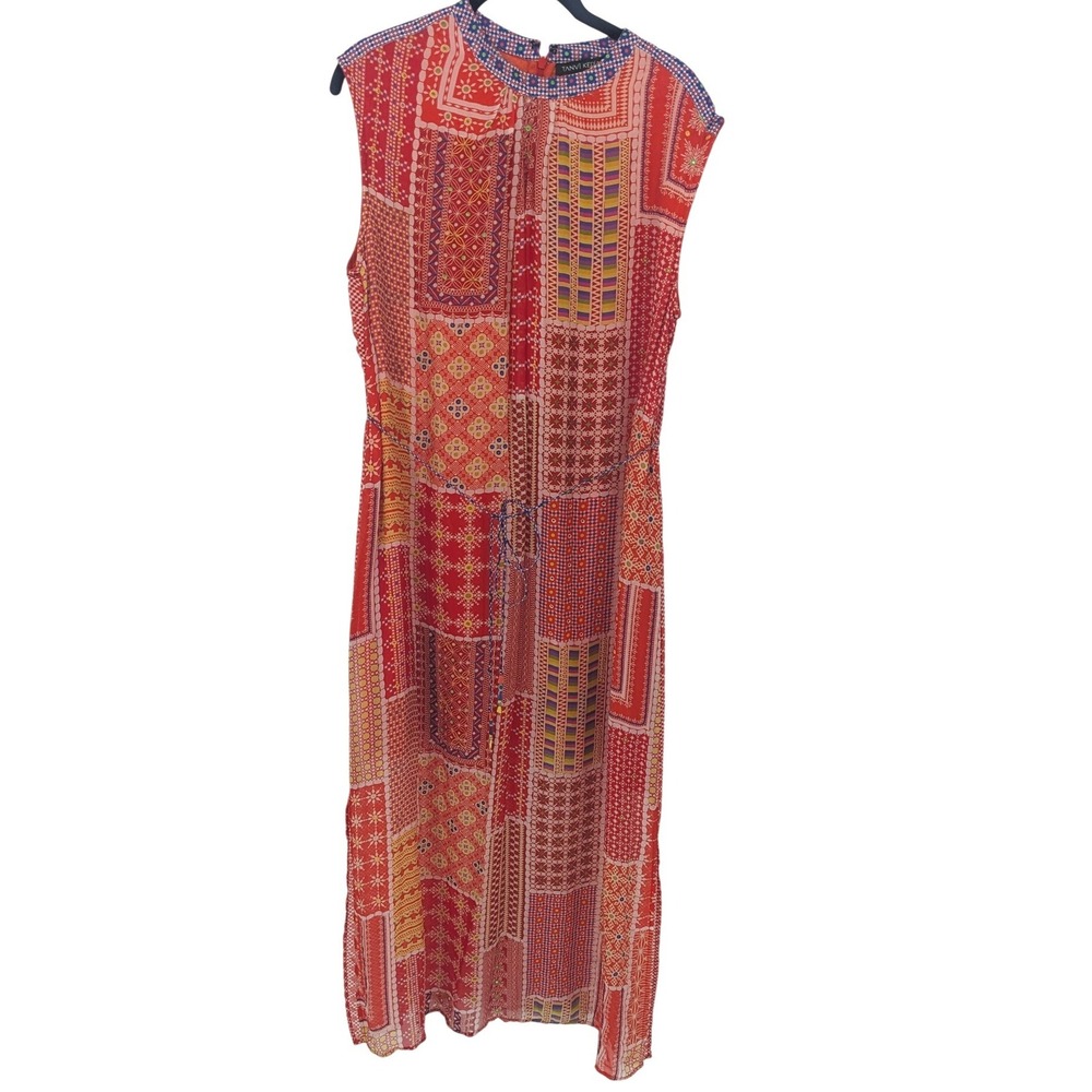 Tanvi Kedia Maxi Dress Womens Large Red Patchwork Embroidered Beaded Boho Belted